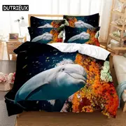 a1104 Bed Sheets Dolphin Fashion Bedding Set Digital Printing Duvet Cover Sets Quilt Cover + 2 Pillow Shams) 1105 Pillow Shams)