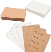 Coriver Pack of 100 Blank Cards, 14.5 x 9.5 cm Kraft Paper Cards A6, 300 g/m² Blank Cards Postcards, Round Corners, Index Cards, Craft Paper, A6 Cards for DIY Creative Craft Projects (Brown + White)