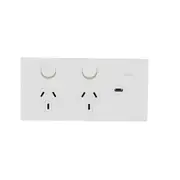 Clipsal 1025USBC-WC Double switched socket + USB charger, Clipsal Solis T Series, horizontal, USB C type, 10A