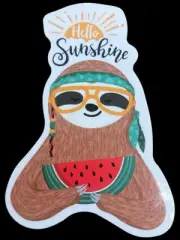 Hello Sunshine Sloth Eating Watermelon Glossy Sticker 2.75” X 1.75”