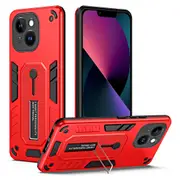 For iPhone 13 6.1 inch Kickstand Phone Case Finger Grip Strap PC+TPU Shockproof Cover
