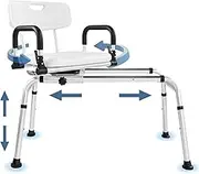 EOSPRIM Sliding Shower Chair Tub Transfer Bench with 360° Swivel Seat, Height Adjustable, Pivoting Arms, 400 Lbs Capacity, for Elderly Disabled and Handicap, Ideal for Bathtubs and Showers (White, L)