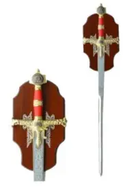 49" Medieval King Solomon Crusader Sword with Display Plasque - RED