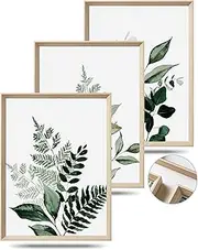 UPWOIGH Framed Wall Art,30x40CM Botanical Olive Leafs Wood Canvas Wall Art,Neutral Plants Wall Decor,Green Bohemia Wall Art Prints Artworks for Bathroom Bedroom, Set of 3 Gift
