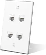 ZoeRax Ethernet Wall Plate Outlet, 4 Port Matte Keystone Wall Plate with RJ45 Keystone Coupler, White