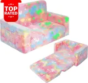 Pink Kids Fold Out Sofa Chair Convertible Lounger Glow in the Dark Large