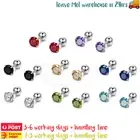 2-6PCS Earrings 4mm Zirconia Stones Ear Studs Piercing Surgical Steel Jewellery