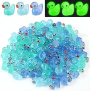 Lyreh 120pcs Mini Resin Ducks, Glow in The Dark Miniature Ducks Small Cute Animal Statues Tiny Resin Animal for Dollhouse Craft (Blue)