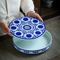 在飛比找樂天市場購物網優惠-茶盤日式家用儲水茶托盤圓形簡約陶瓷干泡小茶臺青花大茶盤