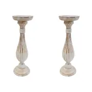 2PK MDF Potts 33cm Pillar/Taper Stick Candle Holder - White