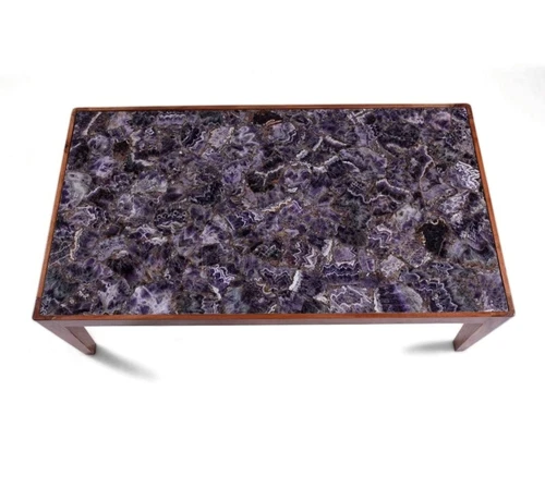 Square Purple Resin Coffee Table Top Amethyst Stone Patio Side Table for Garden