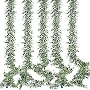 Sggvecsy Artificial Eucalyptus Garland 5 Pack Fake Eucalyptus Greenery Garland Faux Hanging Plants Artificial Vines, 5.6 Feet/Strand for Wedding Backdrop Arch Wall Table Party Outdoor Festival Decor