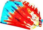[WOSHJIUK] Working Hat 2 Pack Scrub Caps for Women,Spiral Tiedye Watercolor,Tie Back Cap Adjustable Scrub Hat