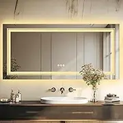 LUVODI LED Bathroom Vanity Mirror: 1000x600mm Large Dimmable Lighted Wall Illuminated Makeup Mirrors with Anti Fog Smart Touch Switch Full Length Mirror Backlit and Front Light Horizontal or Vertical