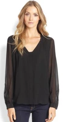 DVF Diane Von Furstenberg LANE Silk Chiffon Blouse Top Black $275
