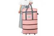 Extra Large Foldable Travel Bag Expandable Rolling Duffle Bag With Wheels-Pink