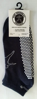 THE ORIGINAL GRIPSOX Non-Slip Safety Socks Size 11-14 Large Black Anklet Pilates