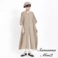 在飛比找Yahoo奇摩購物中心優惠-Samansa Mos2 棉麻混紡蕾絲V領開襟五分袖洋裝