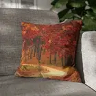 CUSHION COVER PILLOW CASE|RED FOREST TREE AUTUMN LEAVE PATH