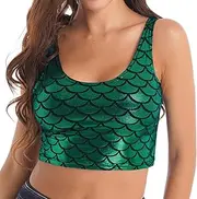 [Jugaoge] Womens Rave Festival Shiny Fish Scale Cropped Vest Sleeveless Tank Top Bustier Clubwear