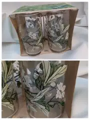 Set of 4 Libbey Cooler Glasses 16 oz Clear Green White Flower Bloom 399 NEW