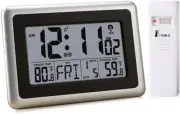 Atomic Digital Clock with Indoor Outdoor Temperature, 9 Inch Wall & Desk Alarm C