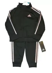 adidas Baby Toddler Girls Track Suit Outfit Jacket Pants Black Pink 24Mos NEW