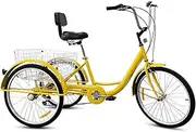 Three Wheel Bike 24Inch Adult Tricycle High Carbon Steel Frame 7 Speed Adult Bicycle for Recreation Shopping Picnics Exercise Men's Women's Cycling Pedalling