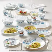 Larah by Borosil Twilight Silk Series Opalware Dinner Set | 47 Pieces for Family of 8 | Microwave & Dishwasher Safe | Bone-Ash Free | Crockery Set for Dining & Gifting | Plates & Bowls | White