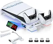 Elegamefy PS5 Stand with PS5 Controller Charging Station, Horizontal Stand for PS5 Slim/PS5 Pro Console, Dynamic Light, 4 Type-C Adapters & Accessories (Not Compatible with 2020 PS5)