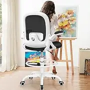 AtHope Drafting Chair, Tall Office Chair Ergonomic Standing Desk Chair,with Adjustable Footrest Ring, 3D Lumbar Support, Flip-up Armrests, Swivel Desk Stool for Drawing Working (White)