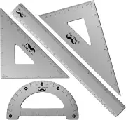 – Metal Geometry Set, 4Pack, Metal Protractor, Aluminum Ruler, Metal Set Square,
