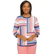 Alfred Dunner Boho Vibes Blocked Stripe Sweater With Necklace 71560SD