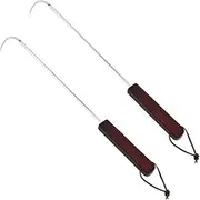2PCS Stainless Steel Skewers with Handle Long Meat Hooks for BBQ Non Slip Roasting Forks Practical Outdoor Cooking Utensils for Camping and Beach Use Silver