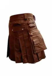 Mens Real Cowhide Leather Brown Heavy Duty Beautiful Gladiator Pleated Kilt LARP