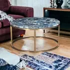 Blue Agate Coffee Table Top, Geode Stone Center Side Sofa Table Christmas Gifts