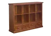 Huon Thick Top (Aussie Made) Cube Lowline Bookcase With Picture Frames Drawers - Warm Oak