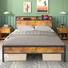 Ufurniture Queen Metal Bed Frame Storage Shelf Charging Station Mattress Base