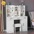 Vanity Table with LED Lighted Mirror, Makeup Dressing Table with 3 Drawers White