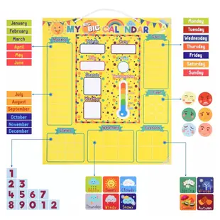 兒童磁性貼紙牆 英文日期月份情緒天氣季節貼紙掛曆板 兒童英語卡教室裝飾日曆 塗鴉寫字板畫板 寶寶早教玩具