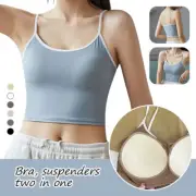 Women Summer Strap Vest Crop Tank Tops Camisole Built-In Bra Backless Yoga