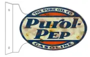 THE PURE OIL CO PUROL PEP 18" HEAVY DUTY USA METAL DOUBLE SIDED GAS ADV SIGN