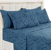 6 Piece: Paisley Printed Bed Sheet Set 1800 Count Egyptian Quality Hotel Luxury Flat SheetFitted Sheet with 4 Pillow CasesDeep Pockets Soft Extremely Durable by Lux Decor (Queen Navy Blue)