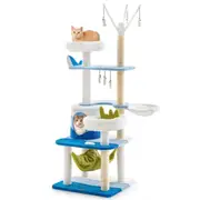 Costway 165cm Cat Tree Scratching Posts Tower w/ Sisal Cover Condo House Blue