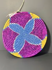 Rwandan 11” Inch Flat Basket Bowl Hand Woven Sisal Seagrass Wall Basket