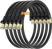 Surplay Cat7 5Pack 1.5FT Ethernet Cable Black-10Gbps Shielded & Ground Wire Internet Network Flat Patch Cord,Ultra Slim Gold-Plated RJ45 Cat 7 LAN Line with Cable-Tie for Router,PS5,Xbox,Cat6A