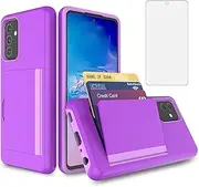 [Asuwish] Phone Case for Samsung Galaxy A52/A52S 5G with Tempered Glass Screen Protector Cover and Cell Accessories Wallet Card Holder Kickstand Hybrid Slim A 52 S 4G G5 52A S52 52S X52 Women Men Purple