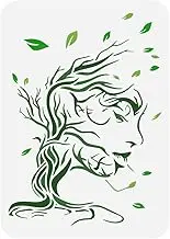 FINGERINSPIRE Tree Woman Painting Stencil 8.3x11.7inch Hollowed Trees Branches Leaves Stencil for Painting Plastic PET Woman Face Drawing Template Large Tree of Life Stencil for Painting on Wood