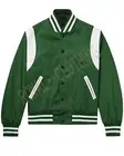New Men's Varsity Bomber baseball Green & White Shoulder Strip All Satin Jacket