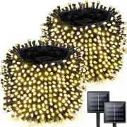 Pack de 2 luces solares, 170 ft, 480 LEDs, 8 modos, para exteriors blanco cálido